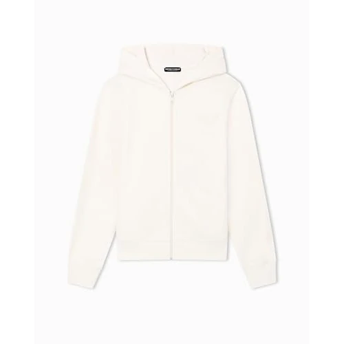 EMPORIO ARMANI DAMSKA BLUZA Z KAPTUREM TERRY Z KAPTUREM NA ZAMEK BIAŁA XL, biały, XL