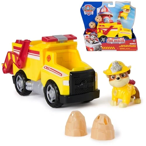 Paw Patrol – Pat Patrulla Canina – Vehículo Figura de Rubén Fire Rescue Mission Bomberos – Figura Coleccionable – 2 proyectiles – Patrulla Canina de Juguete – Coche Infantil – Juguete Infantil de 3