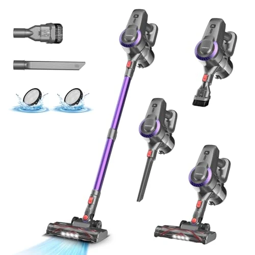Aspirapolvere Senza Fili, 28KPa/55Min Scopa Elettrica Senza Fili, Spazzola Antigroviglio e Autoportante, Aspirapolvere Senza Filo ultraleggero, Aspirapolvere Potente per Pavimenti/Tappeti/Peli Animali
