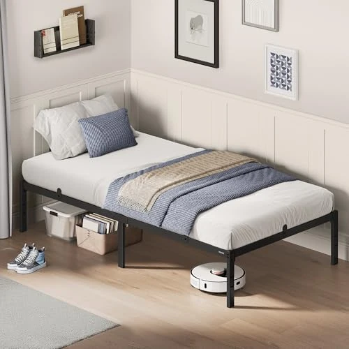 VASAGLE Single Metal Bed Frame, 90 x 190 cm, Under-Bed Space, Modern Style, for Guest Room, Easy Assembly, Ink Black RMB131B01