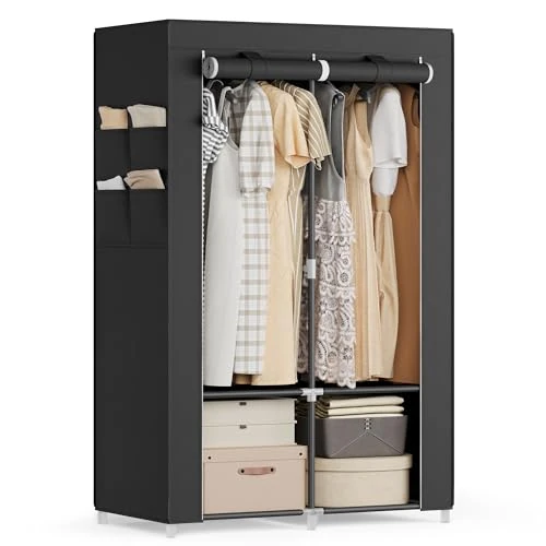 Offerta a tempo: SONGMICS Guardaroba, Armadio Portatile, 2 Barre Appendiabiti, Ripiani, 4 Tasche Laterali, 45 x 86 x 167 cm, Grande Capienza per Camera da Letto, Soggiorno, Nero Inchiostro RYG091B01 - 15% da 29.99 € a 25.49 €