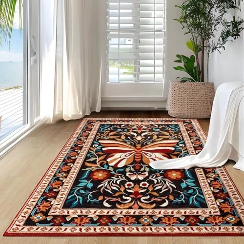 TUKDAK Butterfly Rugs Woonkamer 120x180cm, Antislip Wasbare Gebiedskleden voor Slaapkamer, Zachte Laagpolige Gebiedskleden voor Woonkamer, Vloerkleed Kantoor Eetkamer Keuken Kinderkamer Nachtkastje