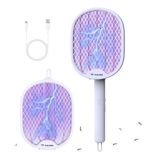 PALONE Elektrische Fliegenklatsche Faltbare,4000V Insektenvernichter UV Mückenlampe 2 in 1 Elektro Mückenklatsche, USB Elektrischer Fliegenfänger Insektenfalle für Innen Außen