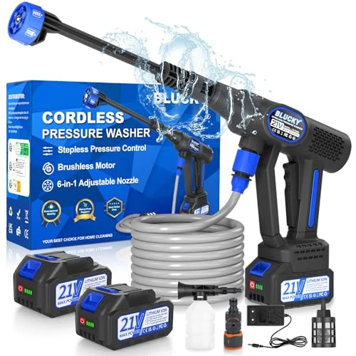 Idropulitrice Portatile a Batteria con Collegamento a Rubinetto Diretto, Ugello 6 in 1 e Controllo Pressione Regolabile per Giardino, Auto e Pulizie Esterne