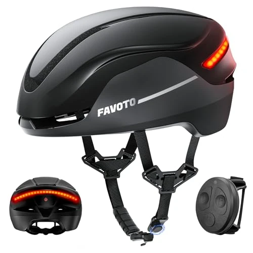 Offerta a tempo: Favoto Casco Bici Corsa Uomo con Frecce e Luce Posteriore, Nero - 31% da 59.99 € a 41.38 €