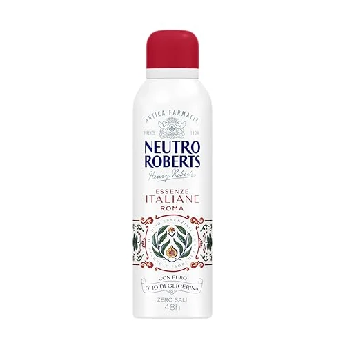 Neutro Roberts, Deodorante Spray Roma Senza Sali di Alluminio, Zero Macchie, con Olio Essenziale di Alloro e Fiori di fico, Con Puro Olio di Glicerina, Deodorante Donna e Uomo, 200 ml, 48h