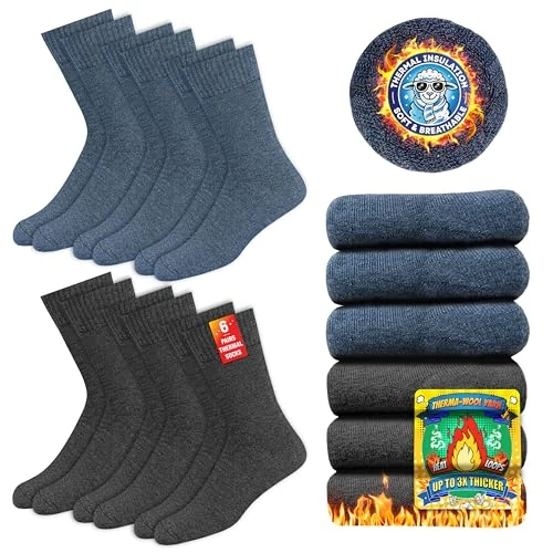 SOXCO Thermosocken für Herren und Damen - Warme Wintersocken, 6er Pack, 43-46