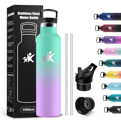 Limited offer: KollyKolla 1 Litre Stainless Steel Water Bottle, BPA Free & Leak Free Thermal Bottle with Straw, Reusable Water Bottle for Office, Sports, Cycling, Work, Gym, Gym, Running from 24.99 EUR to 14.96 EUR (save 40%)