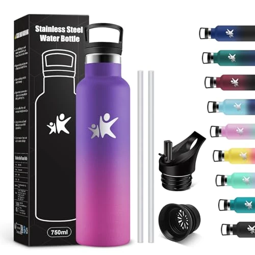 KollyKolla Borraccia Termica 750ml, Borraccia a Prova di Perdite, Facile Pulizia, senza BPA, Riutilizzabile, con Cannuccia, Borraccia per Adulto, Campeggio, Ciclismo, Lavoro, Viaggio