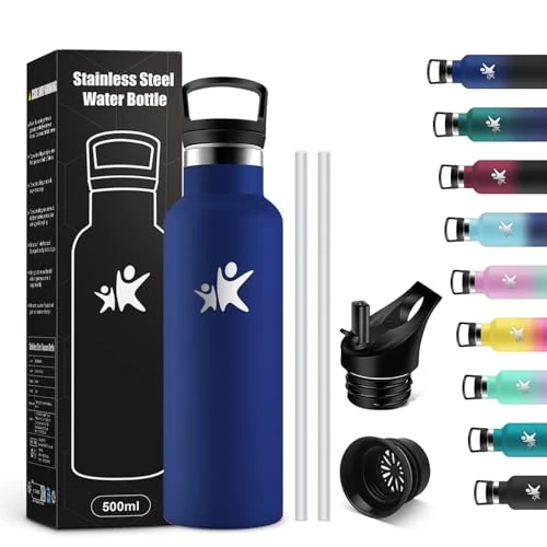 KollyKolla Children's Thermos Flask, 500 ml, Suitable for Carbonated Drinks, Stainless Steel Drinking Bottle with Straw, BPA-Free, Leak-Proof Water Bottle, for Sports, Travel, Boys, Girls, Outdoor