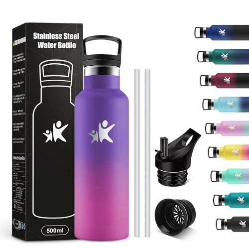 Offre limitee: KollyKolla Gourde Isotherme Enfant 500ml, Bouteille d'eau Acier Inoxydable, Étanche et Réutilisable, sans BPA, Gourdes avec Paille, Bouteille d'eau pour Voyage, l'école, Cyclisme, Bureau, Camping de 22.19 EUR a 22.19 EUR (economie 0%)