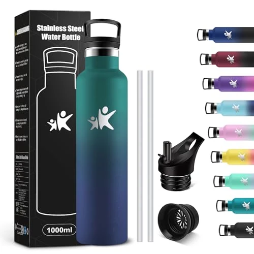 Offerta a tempo: KollyKolla Borraccia Acciaio Inox 1 litro, Bottiglia Termica Senza BPA & Perdite, Borraccia Termica con Cannuccia, Riutilizzabile, per Ufficio, Sport, Ciclismo, Lavoro, Palestra, Gym, Corsa - 19% da 19.99 € a 16.13 €