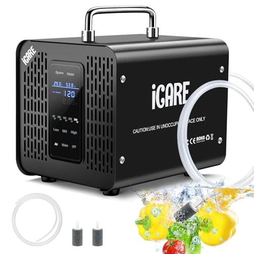 Offerta a tempo: Generatore di Ozono Intelligente per Acqua e Aria 60000mg/h, Purificatore d'Aria Digitale Deodorante per 300㎡, Ozonizzatore Industriale per Auto, Bagni, Fumo, Animali Domestici, Odori, Frutta, Verdura - 24% da 129.99 € a 98.79 €