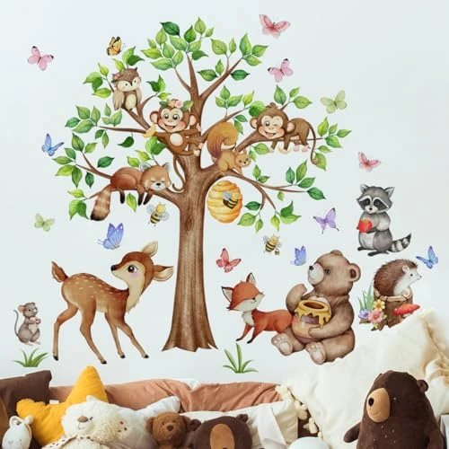 Offerta a tempo: Purekay Adesivi Murali Albero Grande Animali del Bosco Adesivi da Parete Orsi Scoiattoli Cervi Gufi Decorazione Murale Camerette Bambini Asilo Nido Camera da Letto - 0% da 9.70 € a 9.70 €