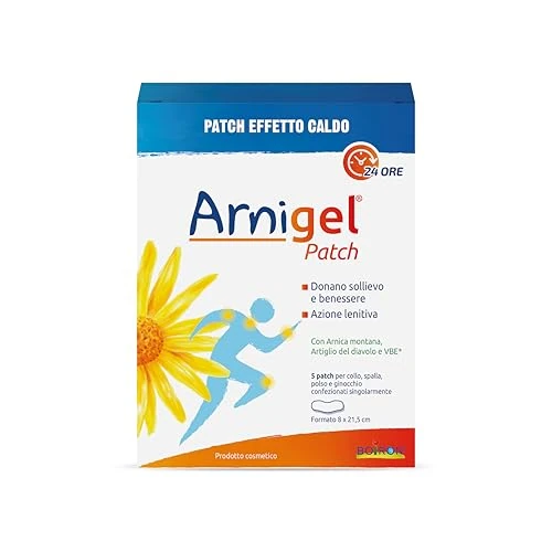 Arnigel Patch - Patch Cosmetico con Effetto Caldo, Azione Lenitiva 24 Ore, Dona Sollievo a Collo e Spalle, a Base di Arnica Montana e Artiglio del Diavolo - Confezione da 5 pezzi