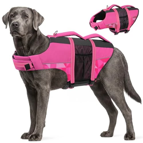 Offerta a tempo: CITÉTOILE Giubbotti di Salvataggio per Cani, Regolabile Salvagente per Animali con Manico, Costume da Bagno di Sicurezza in Acqua per la Vela in Piscina Sulla Spiaggia, Rosa, XXL - 37% da 46.99 € a 29.60 €