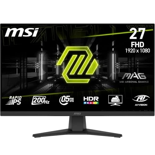 Offerta a tempo: MSI MAG 272F Monitor Gaming 27", FHD 1920x1080, 200Hz, 0,5ms, HDR Ready, AMD FreeSync Premium, Eye Care, AI Vision, HDMI 2.0b, DP 1.2a, Supporto Regolabile in Inclinazione, Montaggio VESA, Nero — 40% da 199,00 € a 119,99 €