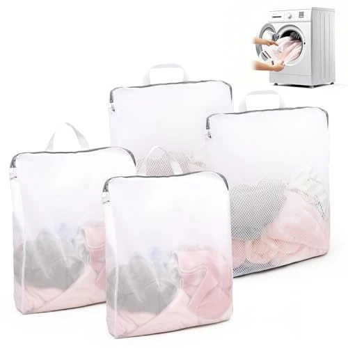 Luxoraiova Lot de 4 filets à linge pour machine à laver, avec poignée, réutilisable, sac à linge de voyage, sac à linge suspendu (deux styles, 50 x 60 cm)