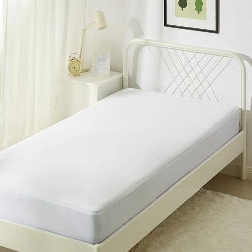 Amazon Basics Protector Colchón Impermeable, Altura 45cm Lavable Silencioso Cubre Colchón Cama 90 x 200, Blanco