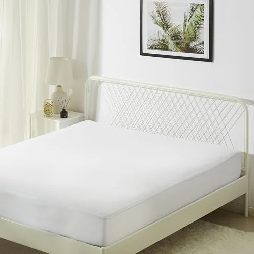 Limited-time offer: Amazon Basics Waterproof Mattress Protector, 45 cm Extra Deep Stretch Skirt, Washable King Bed Fitted Mattress Cover, 180 x 200 cm, White from 12.09 GBP to 12.09 GBP (save 0%)