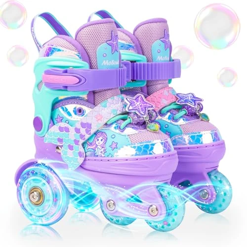 Limited-time offer: Mermaid Roller Skates for Girls Kids, Mosoulais 4 Size Adjustable Light up Wheels Rainbow Skates for Toddlers, Beginner Rollerskates Indoor Outdoor for Xmas Birthday Gifts from 44.16 £ to 44.16 £ (save 0.00%)