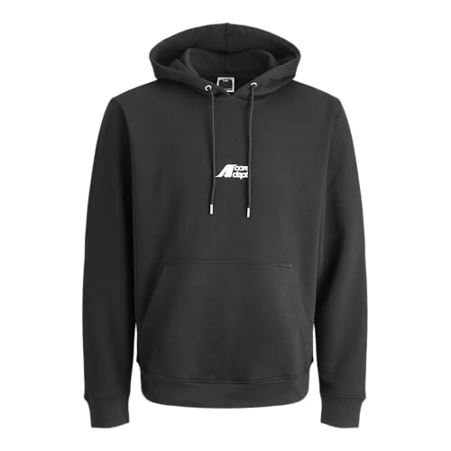 JACK & JONES Print Hood Sweat à Capuche imprimé Jcotier, Noir, S Homme