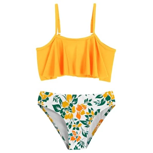 Offerta a tempo: Arshiner Costume da Bagno Due Pezzi per Bambine con Volant, Tankini Regolabile e Slip Bikini Stampato, Bikini per Adolescenti da 5 a 15 Anni, Modello 14/160, 11-12 Anni - 70% da 19.98 € a 5.99 €