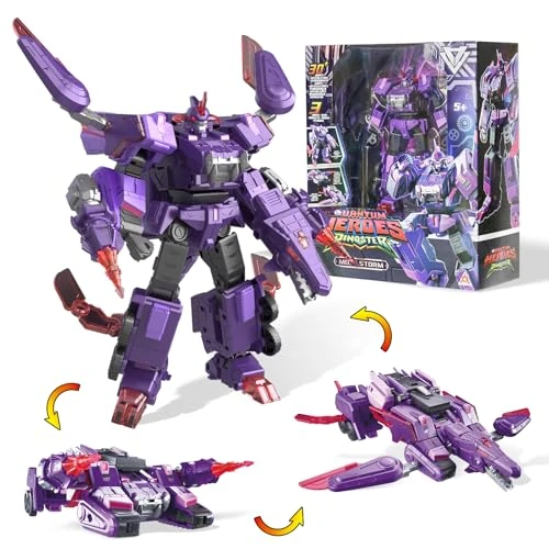 QUANTUM HEROES DINOSTER 3 in 1 Transformable Robot Mosa Storm 8.66 Inch Robot Toys for Kids, Wagons and Transformers Robots for 5 6 7 8 9 10 Years Old Boys Girls Purple