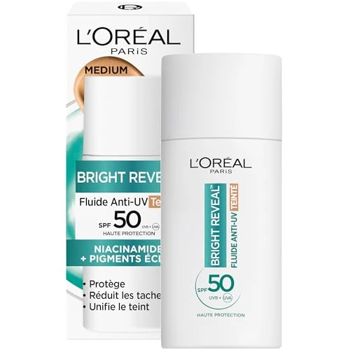 Offre limitée : L'Oréal Paris - Fluide Anti-UV SPF50 - Bright Reveal - Teint Unifié et Peau Éclatante - Couvrance Légère - Formulation Anti-Tache et Anti Imperfections - Teinte : Medium - 50 ml de 17.99 EUR à 12.83 EUR (remise 29%)