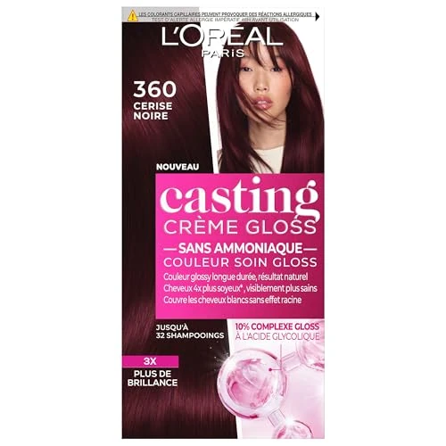 Offerta a tempo: L'ORÉAL PARIS - Colorazione capelli semi-permanente tono su tono - Colore Cura Gloss - Senza Ammoniaca - Casting Crema Gloss - Tonalità Ciliegia Nera (3.60) - 27% da 14.92 € a 10.90 €
