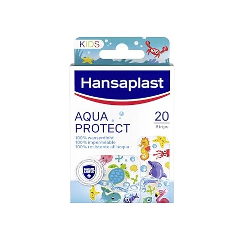 Hansaplast Aqua Protect kinderpleister (20 strips), waterdichte pleister voor kinderen om te zwemmen en baden, ademende wondonderlegger met betrouwbare kleefkracht