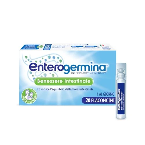 Enterogermina Benessere Intestinale, Fermenti Lattici Probiotici, Integratori Adulti e Bambini 3+ Favorisce l’Equilibrio della Flora Batterica Intestinale, Senza Glutine (20 Flaconcini/5 ml)