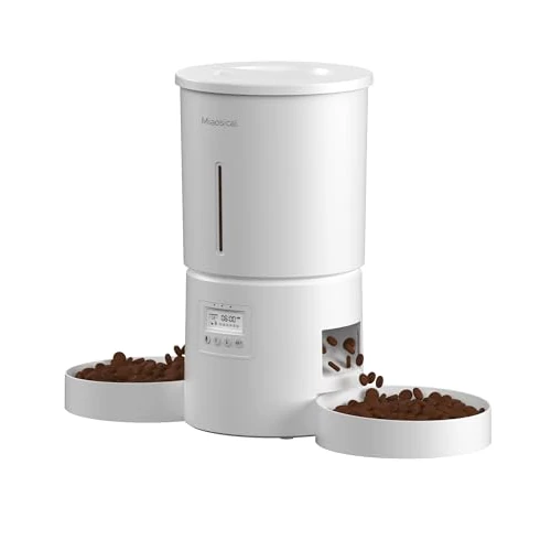 Miaosical Automatic Cat Feeder With Double Bowls for 2 Cats,Kittens & Small Dogs Food Dispenser (White, 4.2L+Basic 2 Bowls)