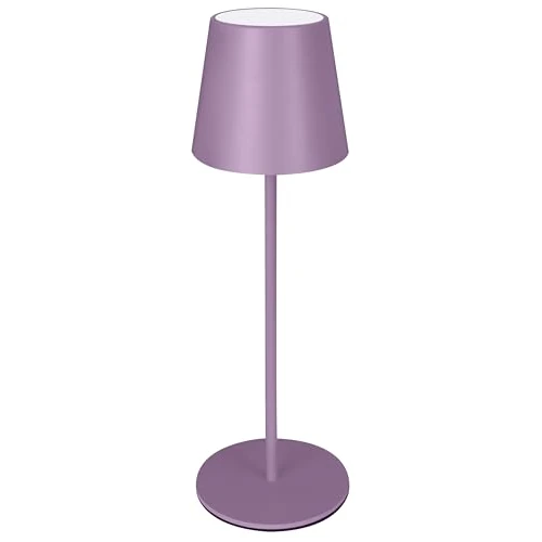 Majestic AGATA - Lámpara de mesa LED inalámbrica recargable, larga vida útil, atenuador táctil, luz cálida y natural, para interior y exterior IP54, H37 cm, LILLA PASTELLO