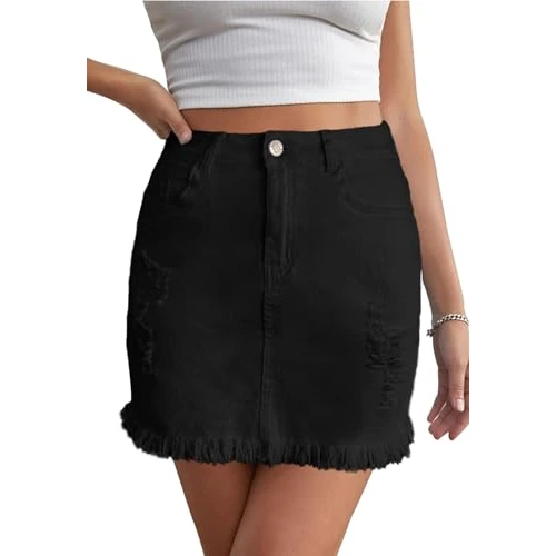 Oferta limitada: Alaster Queen Falda vaquera corta para mujer, falda vaquera, minifalda para mujer, cintura elástica, falda de verano, falda envolvente con bolsillos, Negro , S de 14.92 € a 14.62 € (ahorro 2.01%)