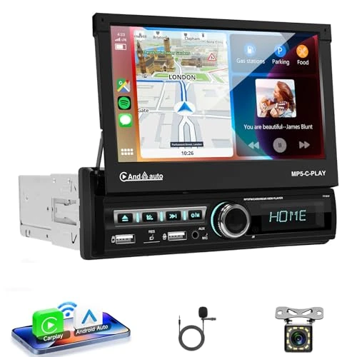 Offerta a tempo: VECHTEL Autoradio 1 Din con Carplay Android Auto senza Fili, 7 Pollici IPS HD Retrattile Elettrico Schermo Tattile Stereo Auto Bluetooth Supporto Mirror Link FM 2 USB/AUX Comandi al Volante Telecamera - 30% da 119.99 € a 83.99 €