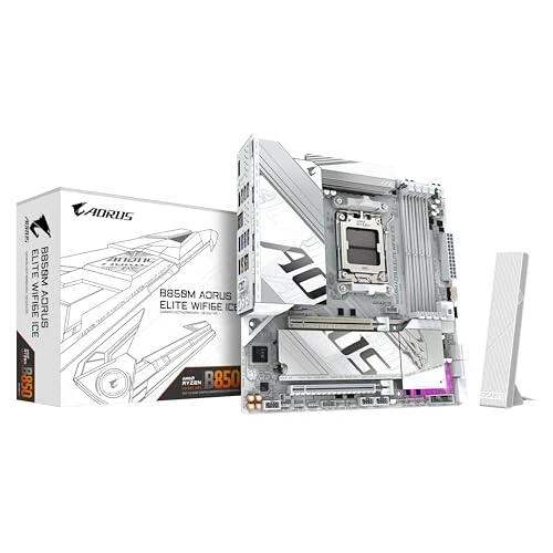 GIGABYTE B850M AORUS Elite WIFI6E Ice Carte Mère - Processeurs AMD Ryzen Série 9000, 12+2+1 Phases VRM numériques, jusqu'à 8200MHz DDR5 (OC), 1xPCIe 5.0 + 1xPCIe 4.0 M.2, WiFi 7, USB 3.2 Gen 2