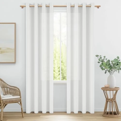 Offerta a tempo: MRTREES Tende Lino Bianche Semioscuranti per Interni Camera da Letto Moderna Soggiorno Bellissime Moderne Salotto Eleganti Casa 2 Pezzi 140x240cm Tenda Bianca con Anelli Tende da Interno - 42% da 34.38 € a 19.99 €