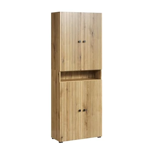 Offerta a tempo: trendteam smart living - PureBliss - Mobile alto - Rovere - Ampio armadio da bagno con scanalature - 70 x 186 x 31 cm (L x A x P) - Armadietto da bagno con eleganti manici in metallo - Pratico - 0.00% da 35.21 € a 35.21 €
