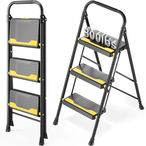 Oferta ograniczona: Drabina schodkowa, 3-stopniowa, składana, wysokie obciążenie do 150 kg, szerokość stopni antypoślizgowych, poręcz, kompaktowa drabina domowa, drabina stojąca do domu, kuchni, biura, spiżarni z 59.99 EUR na 47.82 EUR (znizka 20%)