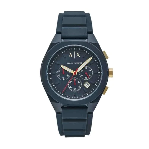 Zeitlich begrenztes Angebot: Armani Exchange Watch for Men, Quarz-Chronographenwerk und 44mm Gehäusegröße mit Silikonarmband, Marineblau von 159.00 € auf 96.51 € (39% Rabatt)