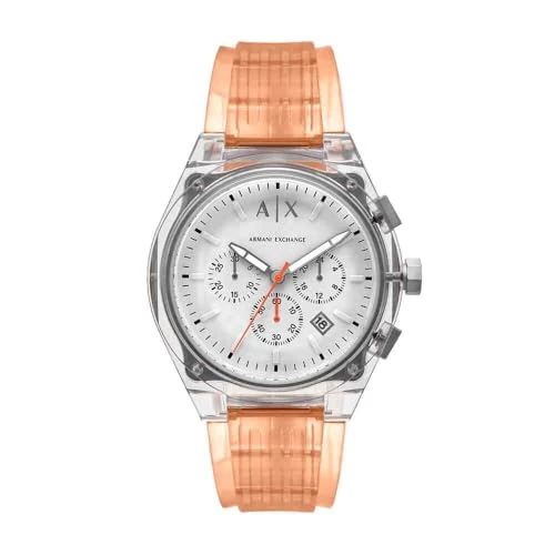 Limited-time offer: Armani Exchange Watch for Men Chronograph Movement and 46mm Case Size with Stainless Steel Leather or Silicone Strap, Silver Tone and Light Pink from 139.00 GBP to 83.40 GBP (save 40%)