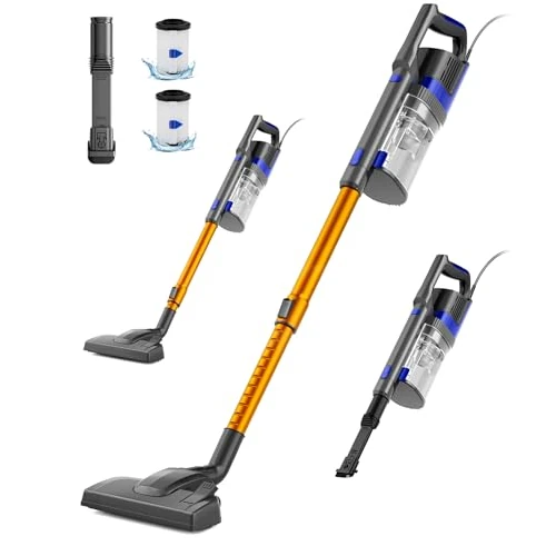 VACTechPro 32 kPa/680 W/6 m Vacuum Cleaner with Cable, Vacuum Cleaner with 800 ml Trash Bin, Electric Broom with Wire with Double Handle, Electric Broom with Powerful Wire for Hard Floors, Gold