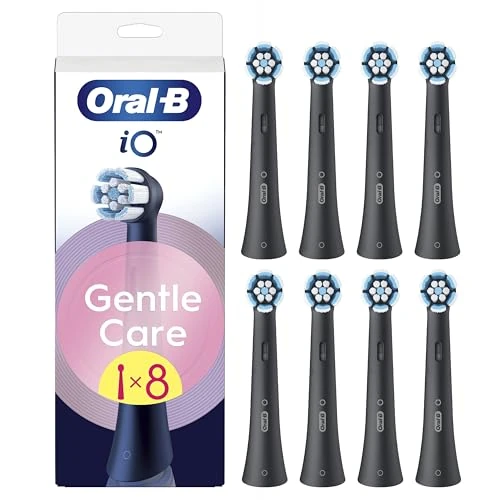 Oral-B 8 stuks vervangende borstels Gentle Care, authentiek, zwart, zachtste borstel, geschikt voor gevoelig tandvlees, ronde borstel voor elektrische tandenborstels Oral B iO