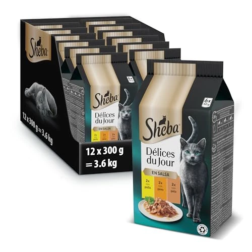 Offerta a tempo: Sheba Delices du Jour Cibo Umido per Gatti in Salsa con Pollo, Tacchino e Anatra, 12 x 6 Vaschette da 50 g, Totale 3.600g - 28% da 35.39 € a 25.59 €