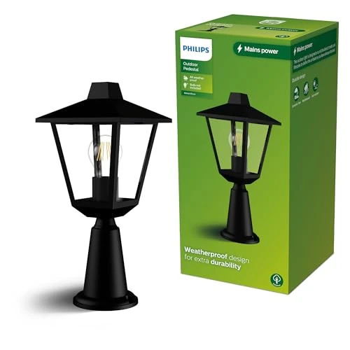 Philips Kinno Sokkellamp - Buitenlamp - Zwart - E27 fitting - Maximaal 25W - Weerbestendig; IP44