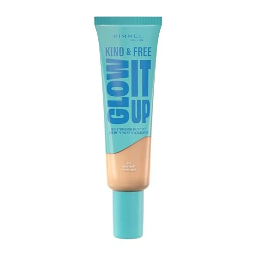 Rimmel London Kind & Free GLOW IT UP Fondotinta Idratante, 010, Rose Ivory, Lenisce la pelle sensibile, Colorito sano e luminoso, Idrata per tutto il giorno, 30 ml