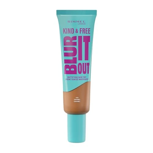 Offerta a tempo: Rimmel London Kind & Free BLUR IT OUT Fondotinta Opacizzante, 450, Caramel, Controllo effetto lucido per tutto il giorno, Make-up dal finish matte leggero, 30 ml - 0.00% da 12.08 € a 12.08 €