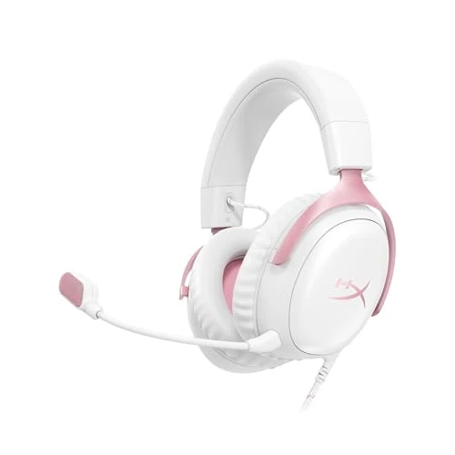 HyperX Cloud III, Cuffie Gaming Con Cavo per Streaming, Microfono Cardioide, Connessioni USB-C, USB-A, Jack 3,5 mm, Compatibile con Pc, Ps5, Ps4, Xbox Series X|S, Nintendo Switch, Smartphone, Rosa
