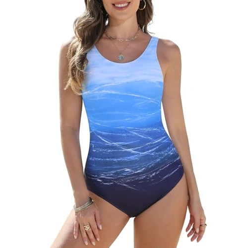 Offerta a tempo: Yuson Girl Costume da Bagno Intero Donna Sportivo Scollo U Costumi Interi Mare Push Up Imbottito Reggiseno Costume Piscina Sexy Costume Intero Contenitivo Spiaggia Beachwear(Blu, L) - 45% da 25.99 € a 14.24 €